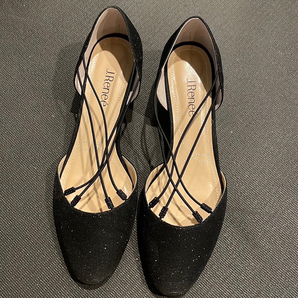 Black glitter fabric J Renee’ party shoes